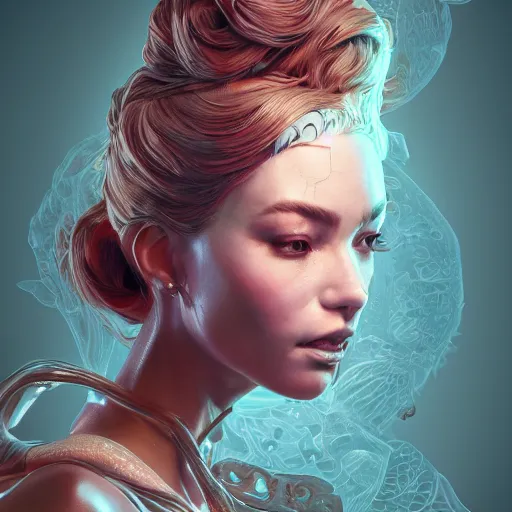 Image similar to the portrait of a blueberry that resembles an absurdly beautiful, graceful, elegant, sophisticated fitness model woman, an ultrafine hyperdetailed illustration by kim jung gi, irakli nadar, intricate linework, bright colors, octopath traveler, final fantasy, unreal engine 5 highly rendered, global illumination, radiant light, detailed and intricate environment