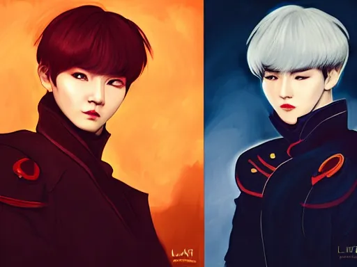 Image similar to portrait MIN YOONGI is ZUKO, night time, dynamic lighting , looking at his FIRE SCAR reflection, +++ super super super dynamic posing, j.c. leyendecker, abyxrt_, thick eyebrows, super serious facial expression