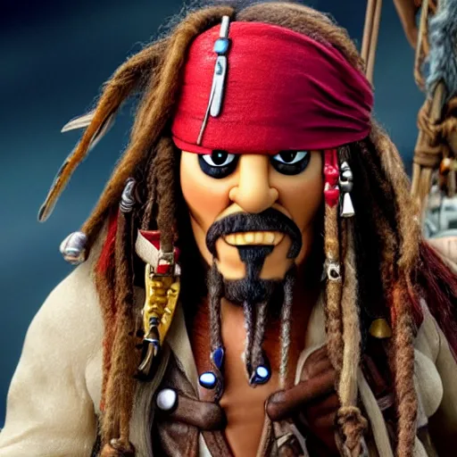 Image similar to A still of Jack Sparrow as a muppet, 4k, photograph, artstation, trending, award winning, epic lighting, featured