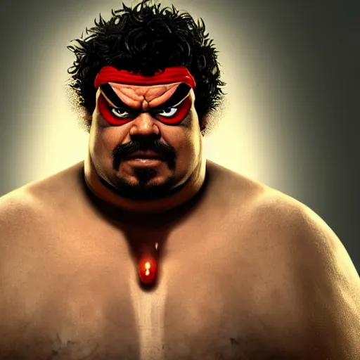 Image similar to danny mcbride as e. honda street fighter, sumo wrestler, ultra realistic, concept art, intricate details, highly detailed, photorealistic, octane render, 8 k, unreal engine, art by frank frazetta, simon bisley, brom