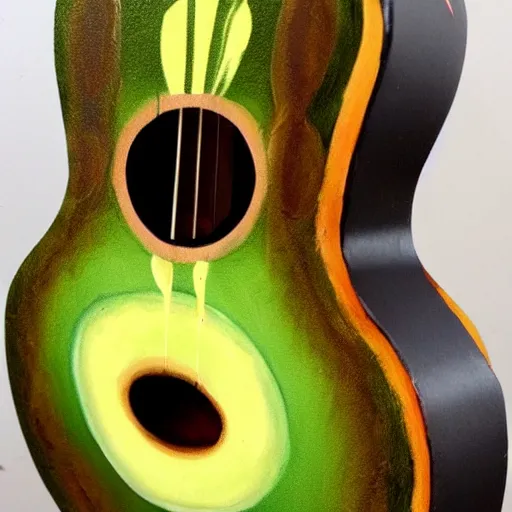 Image similar to avocado ukulele painted by michelangelo