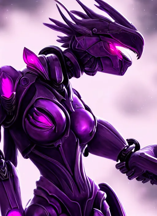 Prompt: cinematic goddess close shot, beautiful stunning anthropomorphic robot mecha female dragon, detailed maw, metal ears, led purple eyes, smooth fuschia skin, smooth silver armor, floating in space, holding a galaxy, epic proportions, epic size, epic detail, furry art, dragon art, giantess art, warframe fanart, furaffinity, octane