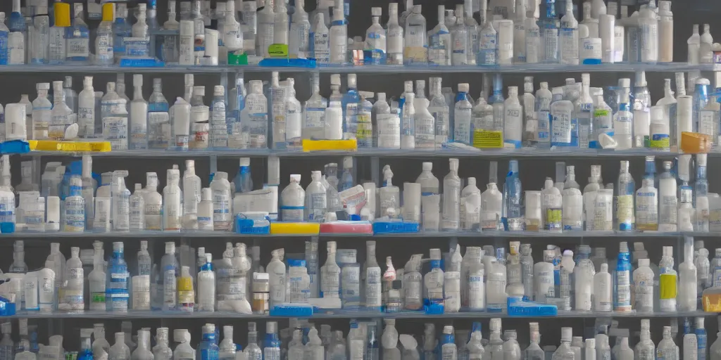 Image similar to a film still of prescription medicine bottles piling up in a vault, shallow depth of field, cinematic, award winning cgi, vfx, film still cfg _ scale : 1 8. 0