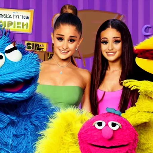 Image similar to ariana grande in a sesame street 4k