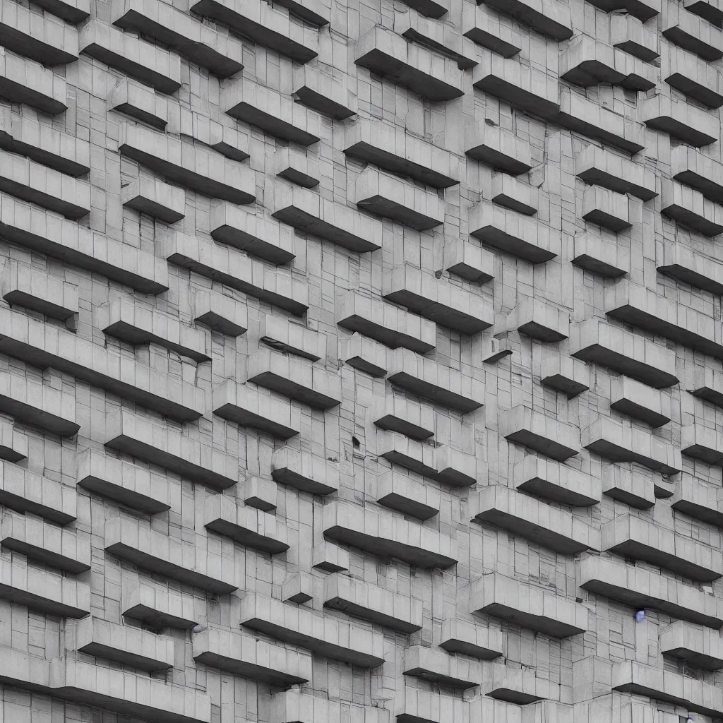 Image similar to photograph of a geometric concrete mid-century brutalist building on Instagram