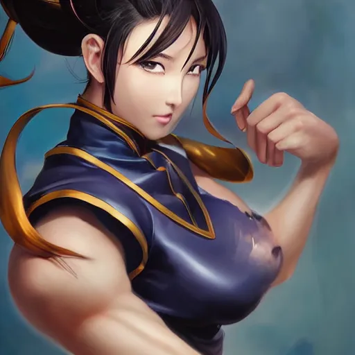 Image similar to A beautiful semi realistic anime portrait of Chun li full body fighting poses beautiful hand by Stanley Artgerm Lau, WLOP, Rossdraws, James Jean, Andrei Riabovitchev, Marc Simonetti, and Sakimichan, tranding on artstation, WLOP, rossdraws, Logan Cure, Mingchen Shen, BangkuART, sakimichan, yan gisuka, JeonSeok Lee, zeronis, Chengwei tranding on artstation