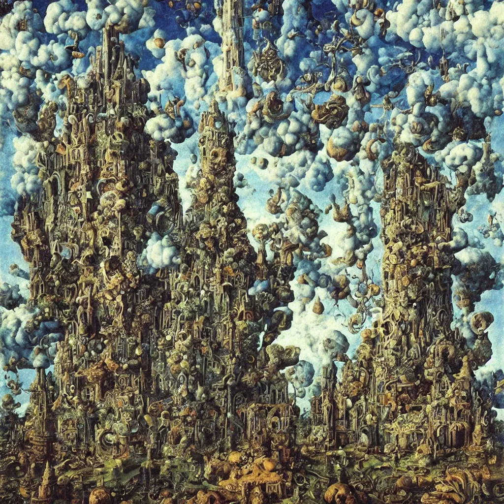 Prompt: a single colorful! ( lovecraftian ) divine holy fungus tower white! clear empty sky, a high contrast!! ultradetailed photorealistic painting by jan van eyck, audubon, rene magritte, agnes pelton, max ernst, walton ford, andreas achenbach, ernst haeckel, hard lighting, masterpiece