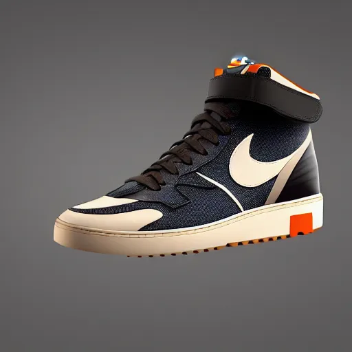 Image similar to the next hyped nike sneaker designed with Hermès very detailed high-quality 4k, dramatic lighting