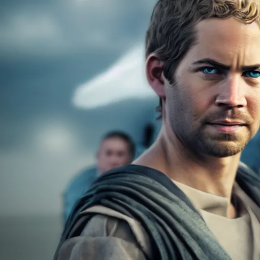 Image similar to Paul Walker as anakin skywalker, 50mm photo, soft light, highly detailed, motion blur, trending on artstation