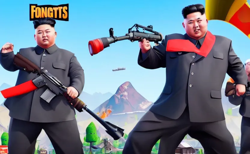 Image similar to gameplay of kim jong un in fortnite,