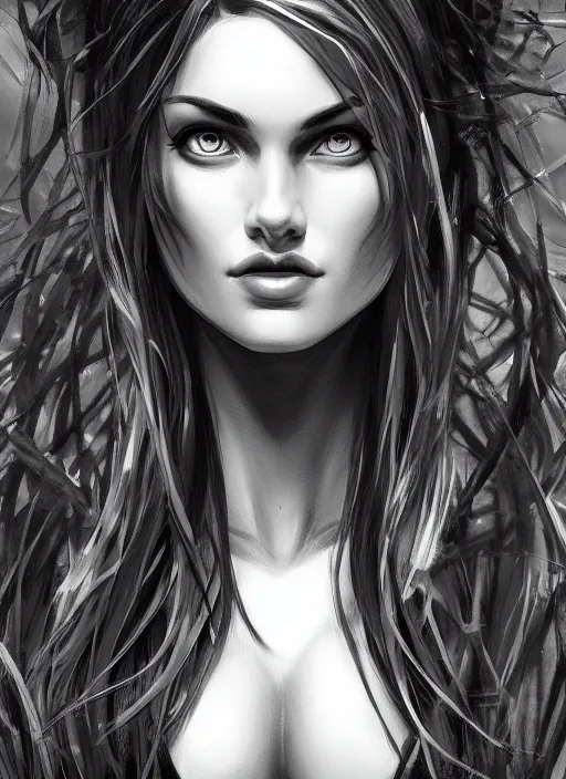 Image similar to up close portrait of a beautiful woman in black and white, art by diego fazio and diegoKoi and oscar Ukono, concept art, sharp focus, artgerm, 8k highly detailed