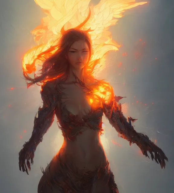 Prompt: a phoenix bathed in flames, by ruan jia and artgerm and range murata and wlop and ross tran and beeple. key art. fantasy illustration. award winning, artstation, intricate details, realistic, hyperdetailed, 8 k resolution.