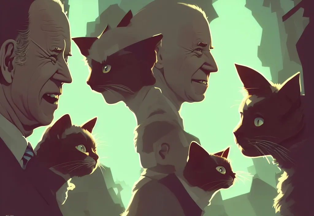 Image similar to joe biden and emma watson with cat ears, epic debates, presidental elections candidates, cnn, fox news, fantasy, by atey ghailan, by greg rutkowski, by greg tocchini, by james gilleard, by joe gb fenton, dynamic lighting, gradient light green, brown, blonde cream, salad and white colors in scheme, grunge aesthetic