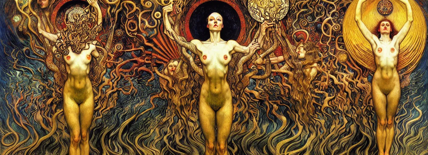 Image similar to Divine Chaos Engine by Karol Bak, Jean Delville, William Blake, Gustav Klimt, and Vincent Van Gogh, symbolist, visionary