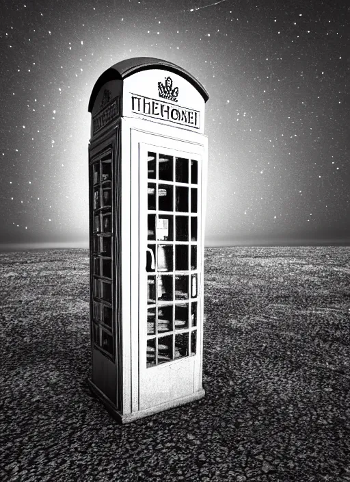 Image similar to an old abandoned telephone booth at the edge of the universe at night, film grain, misty, moody, sinister, ambient lighting, cinematic color grading, 8 k render, hyper realistic, realistic, unreal engine 5 render