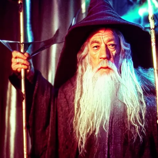 Prompt: photo of gandalf in a disco party