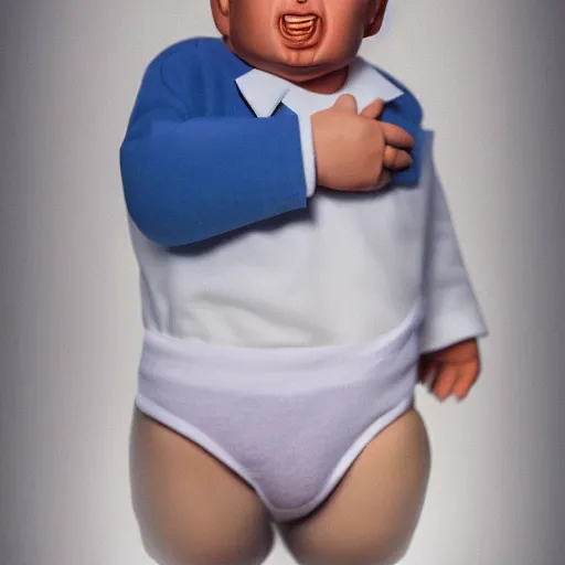 Image similar to Donald Trump in diapers, digital art, XF IQ4, 150MP, 50mm, F1.4, ISO 200, 1/160s, natural light, Adobe Lightroom, photolab, Affinity Photo, PhotoDirector 365