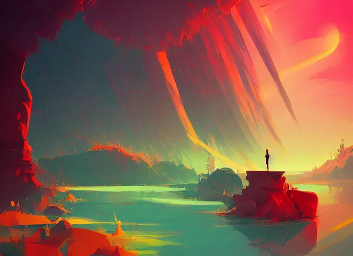 Image similar to here we are, stuck by this river, you and i, underneath a sky that's ever falling down, art by anton fadeev and anato finnstark