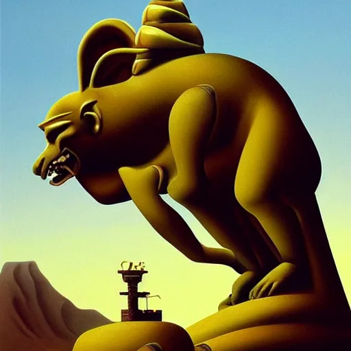 Image similar to The famous gargoyle of McDonalds, surrealist landscape painting by Vladimir Kush