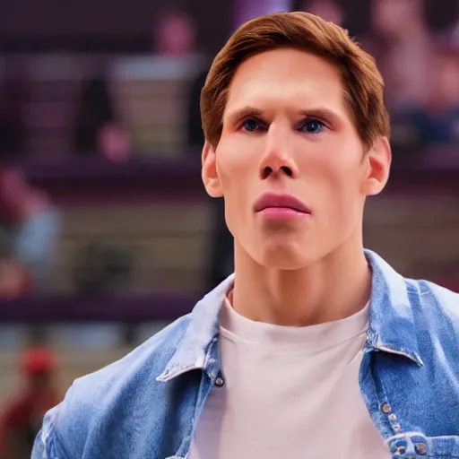 Image similar to Live Action Still of Jerma in High School Musical, real life, hyperrealistic, ultra realistic, realistic, highly detailed, epic, HD quality, 8k resolution, body and headshot, film still