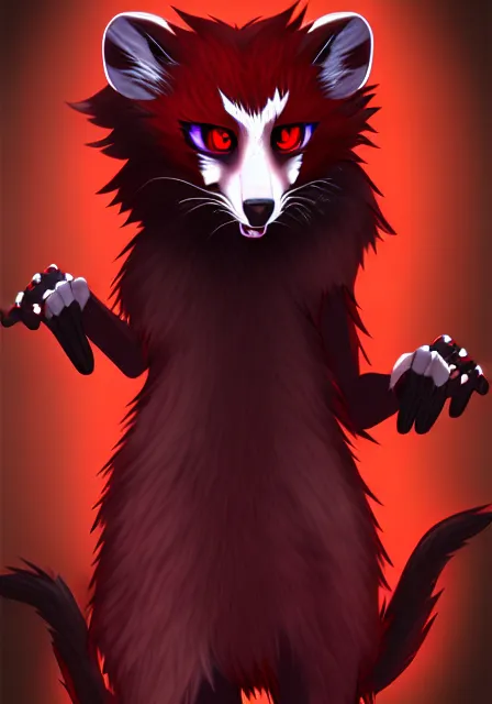 Image similar to furry - male - red - black - weasel - necromancer - fursona uhd ue 5 visual novel pc game expressions