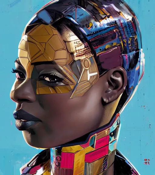 Image similar to african female android, by MARVEL comics and Sandra Chevrier, 4k