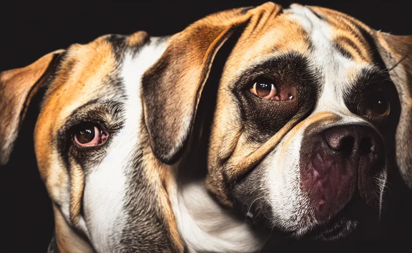 Image similar to studio photography of a sad dog, detailed face, cinematic lighting, 8 k