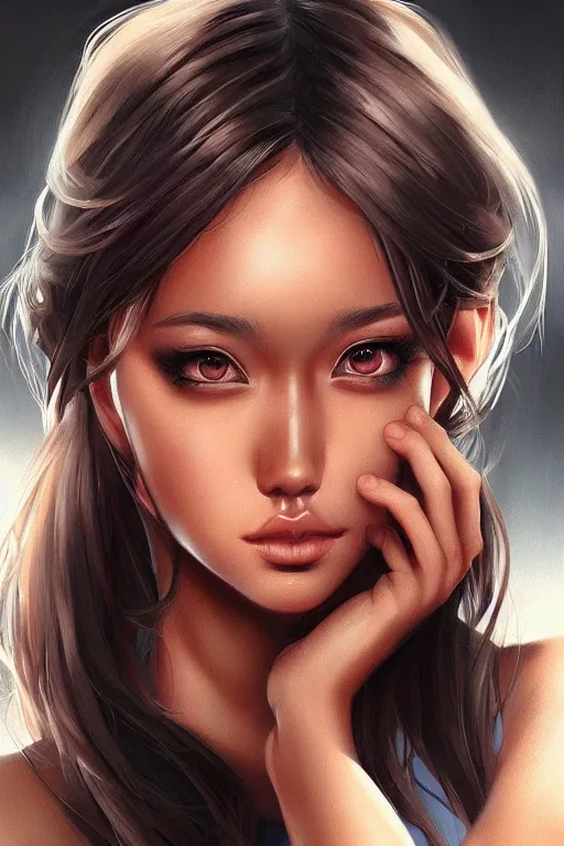 Prompt: Tanned beauty portrait by Artgerm and WLOP, Pixiv