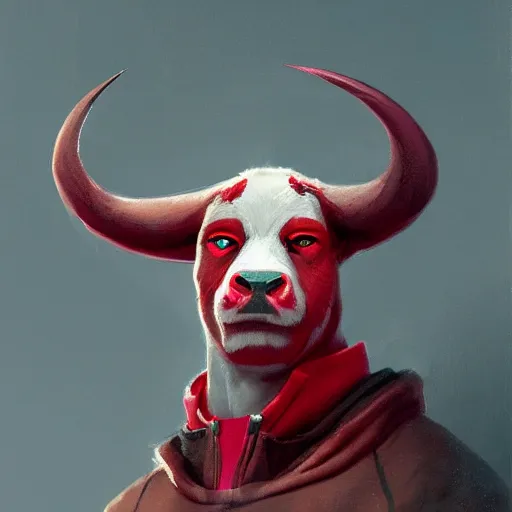 Prompt: a award winnimg commission portrait of a fit anthro bull wearimg a red tracksuit,digital art,art by greg rutkowski,character design by charles bowater,professional character design,ross tran,artstation,deviantart,photorealistic,detailed face,hyperdetailed,4k