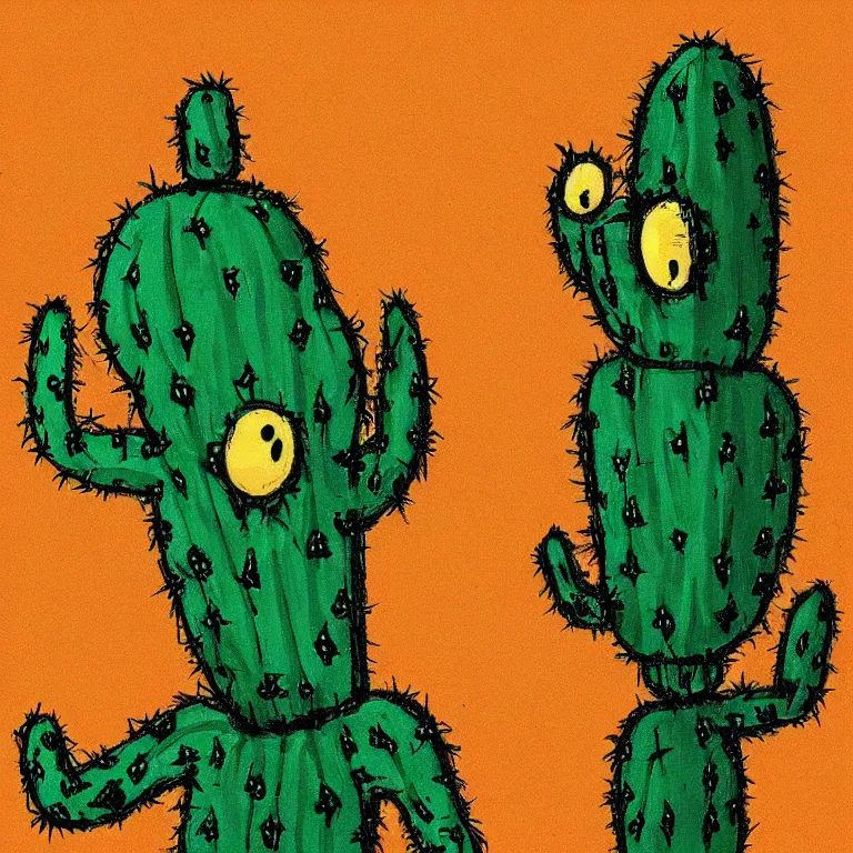 Image similar to “ a cactus scarecrow in the style of the art of hylics ”