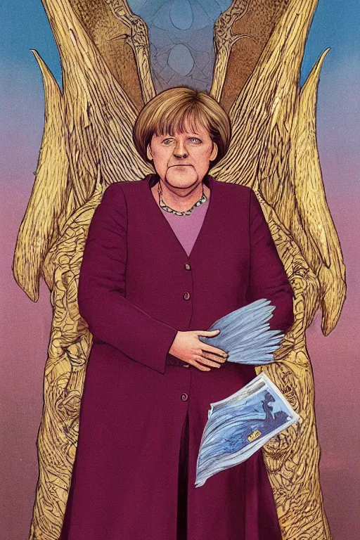 Prompt: Angela Merkel tarot card by wayne barlowe