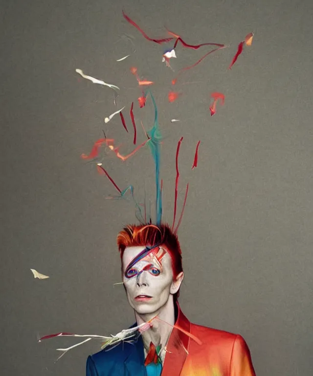 Image similar to a color photograph of david bowie, by cig harvey, intense, bold, exaggerated, overblown, hyperrealistic, ultra sharp, extra details, ultra high quality, trending on pinteresst