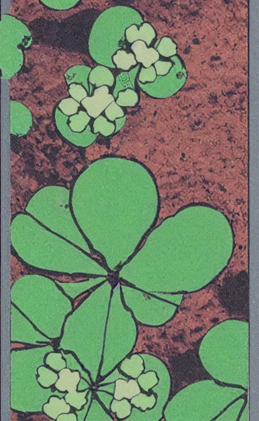 Prompt: by akio watanabe, manga art, leaf clover on the soil, trading card front