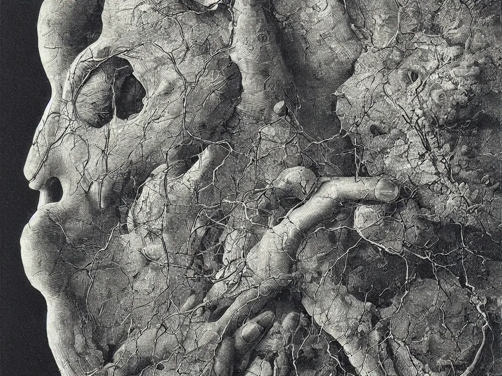 Prompt: Close up view of the heart of an old man. Painting by Beksinski, Walton Ford, Ernst Haeckel