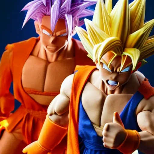 Image similar to super saiyan goku muppet, jim henson