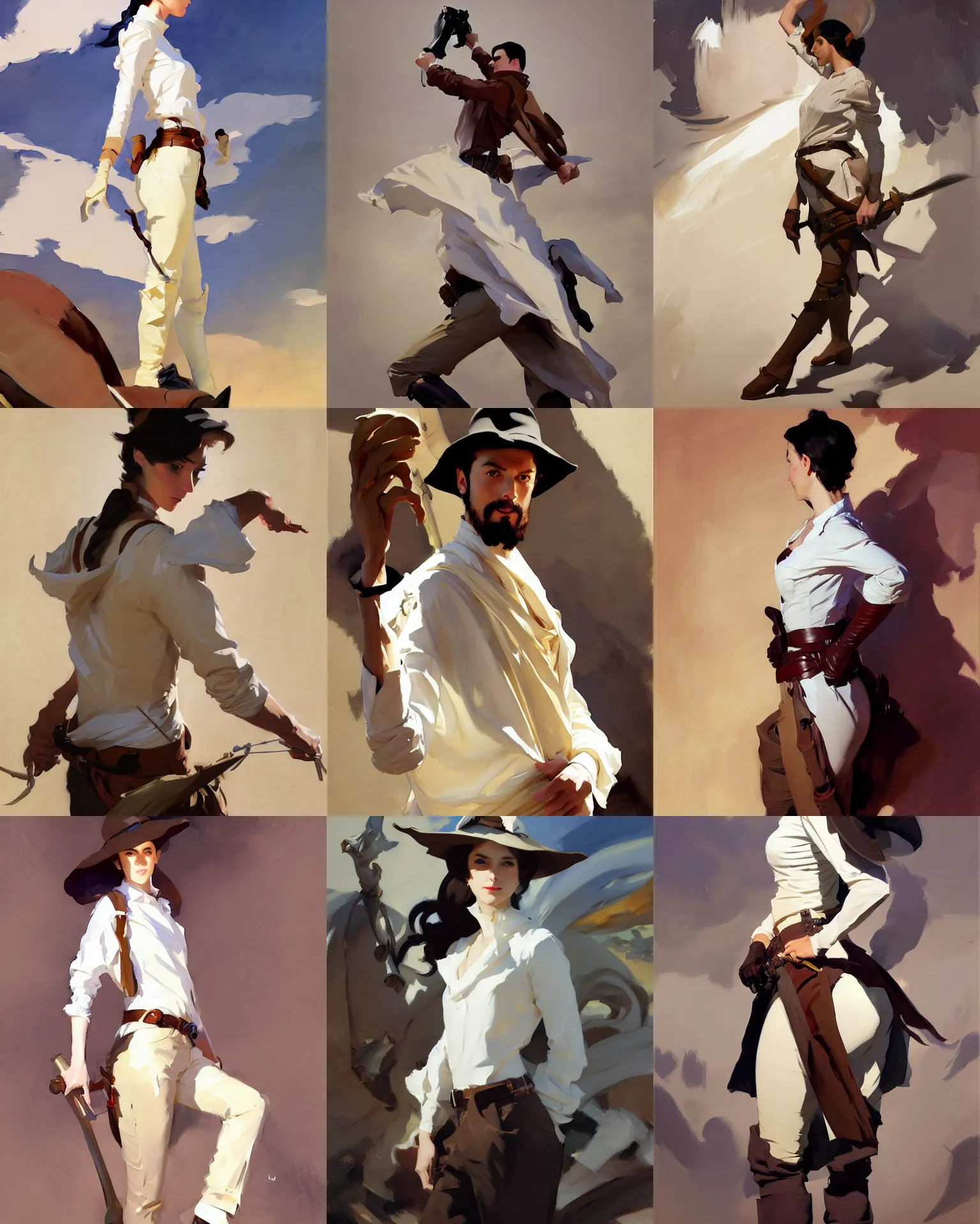 Prompt: white brown cloth fabric jodhpurs greg manchess painting by sargent and leyendecker, studio ghibli, fantasy, medium shot, asymmetrical, intricate, elegant, matte painting, illustration, hearthstone, by greg rutkowski, by greg tocchini, by james gilleard, by joe fenton