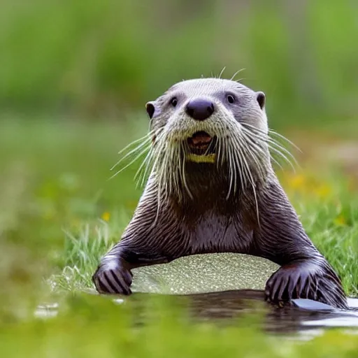 Image similar to an otter using overear headphones, in the style of ghibli animations