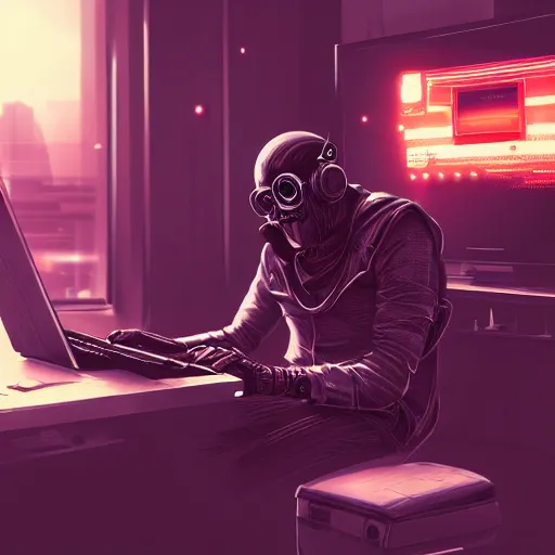 Image similar to realistic successful man typing on laptop in gaming room, artstation trends, cyberpunk concept art, highly detailed, intricate, sharp focus, digital art, 8 k