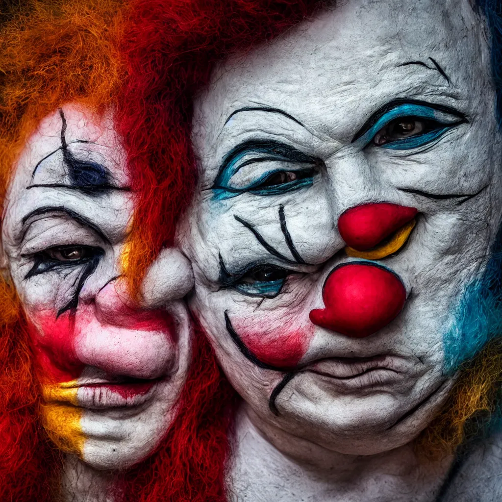 Image similar to Person with clown mask, XF IQ4, 150MP, 50mm, f/1.4, ISO 200, 1/160s, natural light, Adobe Photoshop, Adobe Lightroom, DxO Photolab, polarizing filter, Sense of Depth, AI enhanced, HDR