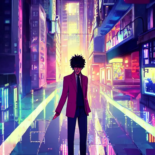 Image similar to portrait of spike spiegel, late night, city background, low-key neon lighting, 4k, HQ, official media, anime key visual, makoto shinkai, ilya kuvshinov, lois van baarle, rossdraws, detailed, trending on artstation