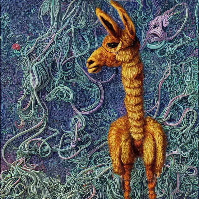 Image similar to llama with dreadlocks, by mandy jurgens, ernst haeckel, patrick caulfield, james jean