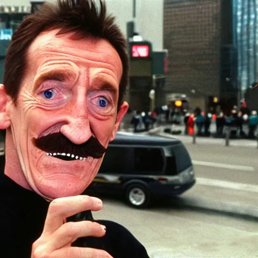 Prompt: Portrait of Barry Chuckle at ground zero, selfie, 2001, photograph by B. Chuckle