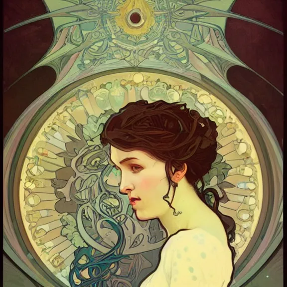 Image similar to a highly detailed beautiful portrait in the style of alphonse mucha and in the style of peter mohrbacher.