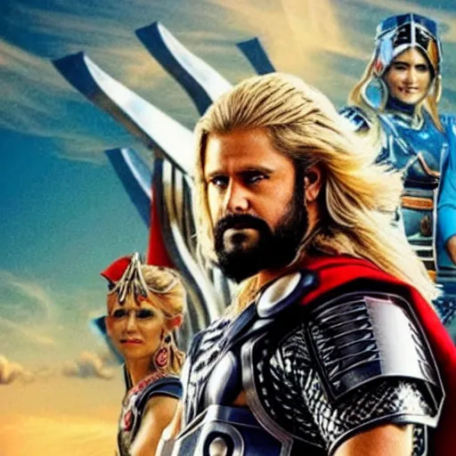 Image similar to film still of rocking star yash as thor in thor ragnarok