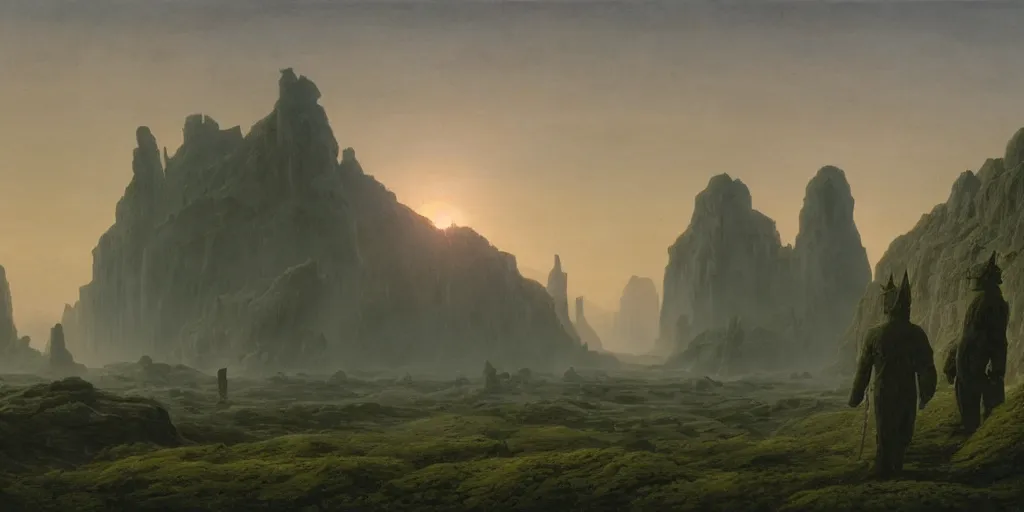 Prompt: background environment without main subject to focus on, no people nor person, volumetric light from nearby sources, style by caspar david friedrich and wayne barlowe and ted nasmith.