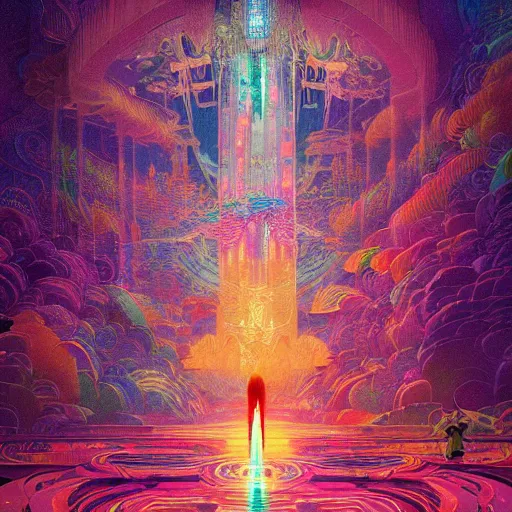 Prompt: palace opalescent lightning sacred sharp focus cinematic weird rich by victo ngai, beksinski, lisa frank, john stephens, antoni gaudi, tristan eaton, paul lehr, andreas rocha