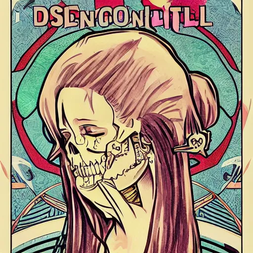 Prompt: anime manga skull portrait girl female skeleton astronaut illustration ditko and alphonse mucha pop art nouveau