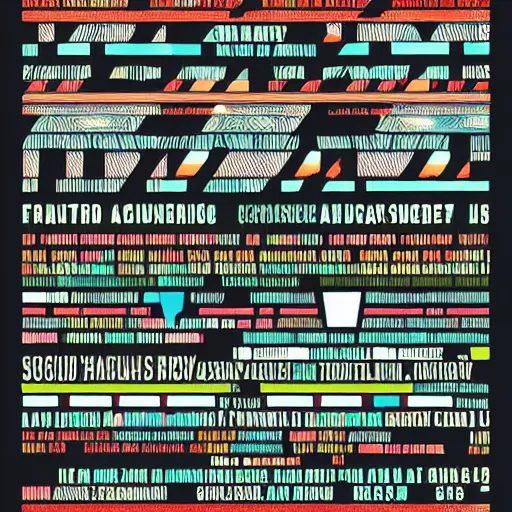Image similar to beautiful cool graphic design setlist for pitchfork festival, bauhaus style shapes bright colors psychedelic stickers bold text design, set list of bands saturday and sunday