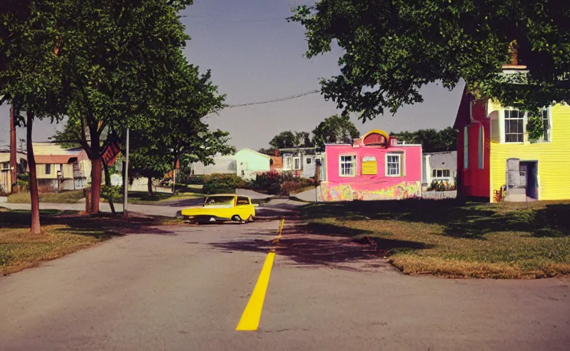 Image similar to photo of a colorful rural town by William Eggleston