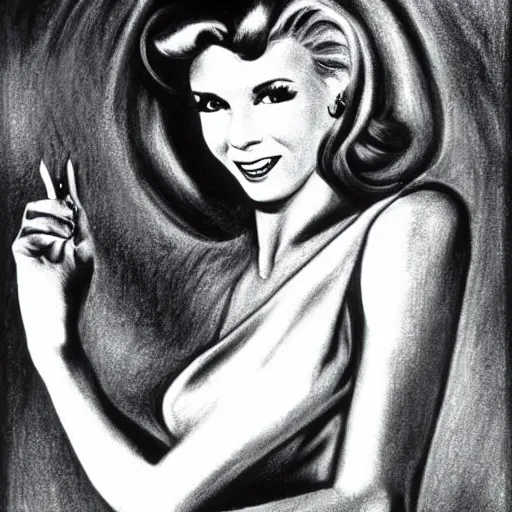 Image similar to Olivia Newton-John as Sandy from Grease (1978), smiling, pencil drawing. El Greco, Remedios Varo, Salvador Dali, Carl Gustav Carus, John Atkinson Grimshaw. Blue tint. Symetrical, logo, geometric shapes.